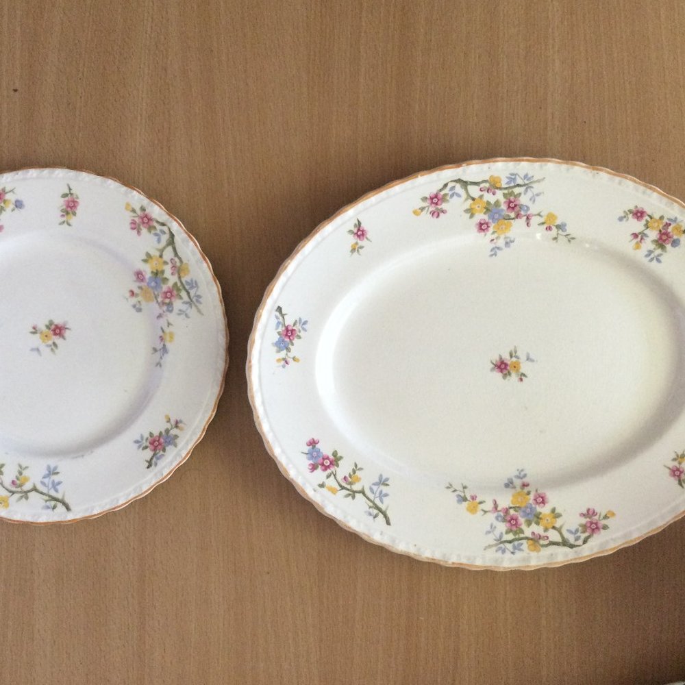Vintage MYOTT Staffordshire England lot of two plates oval serving & round